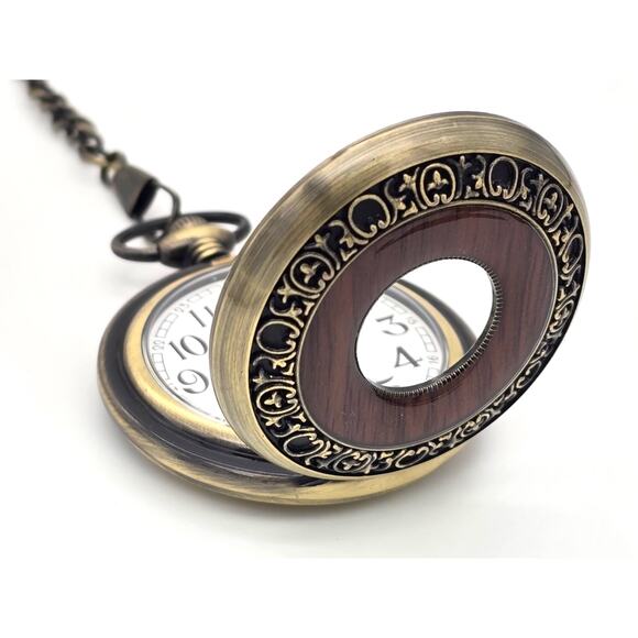Wooden Pocket Watch – Vintage Look Classic Wood Face Antique-Style Keepsake Gift - Picture 2 of 10
